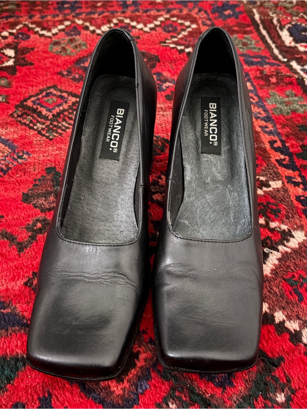 Vintage Bianco leather square toe block heels